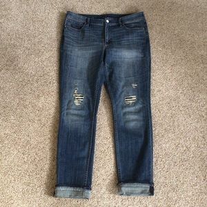 White House Black Market The Slim Embellished Decontructed Jean with Gold/Black